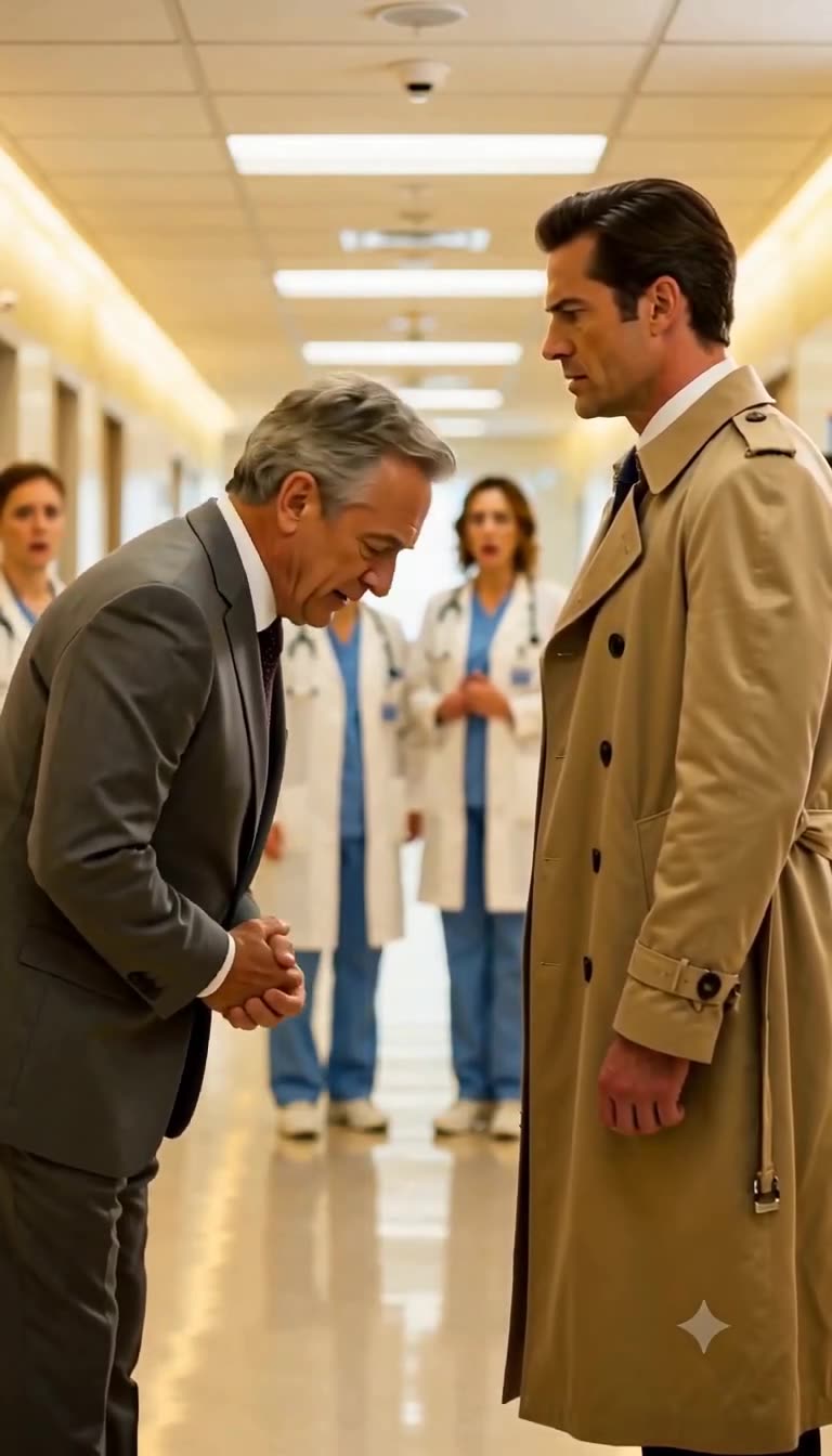 Director Arthur keeps his head bowed in deep deference while medical staff watch in stunned silence.