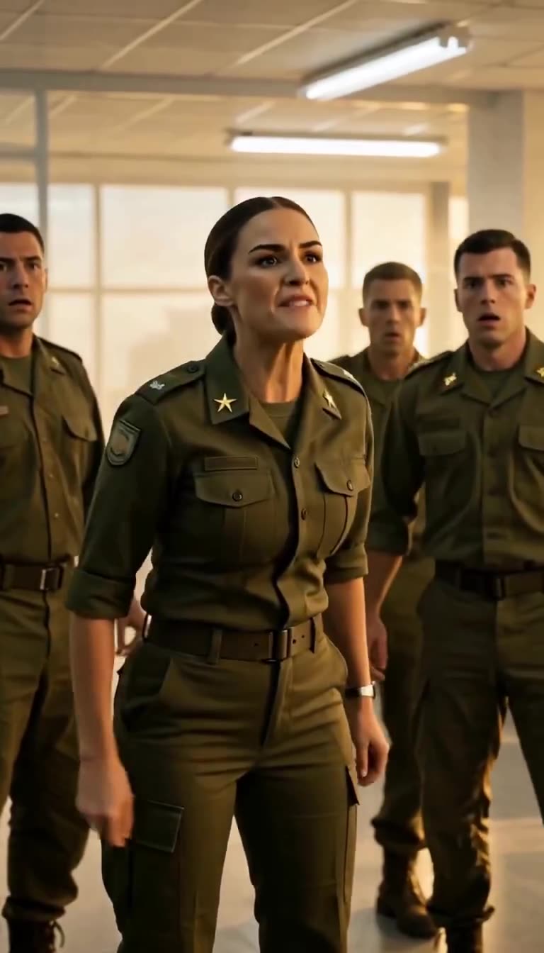 Evelyn orders Sarah to pick up the cup as soldiers watch.