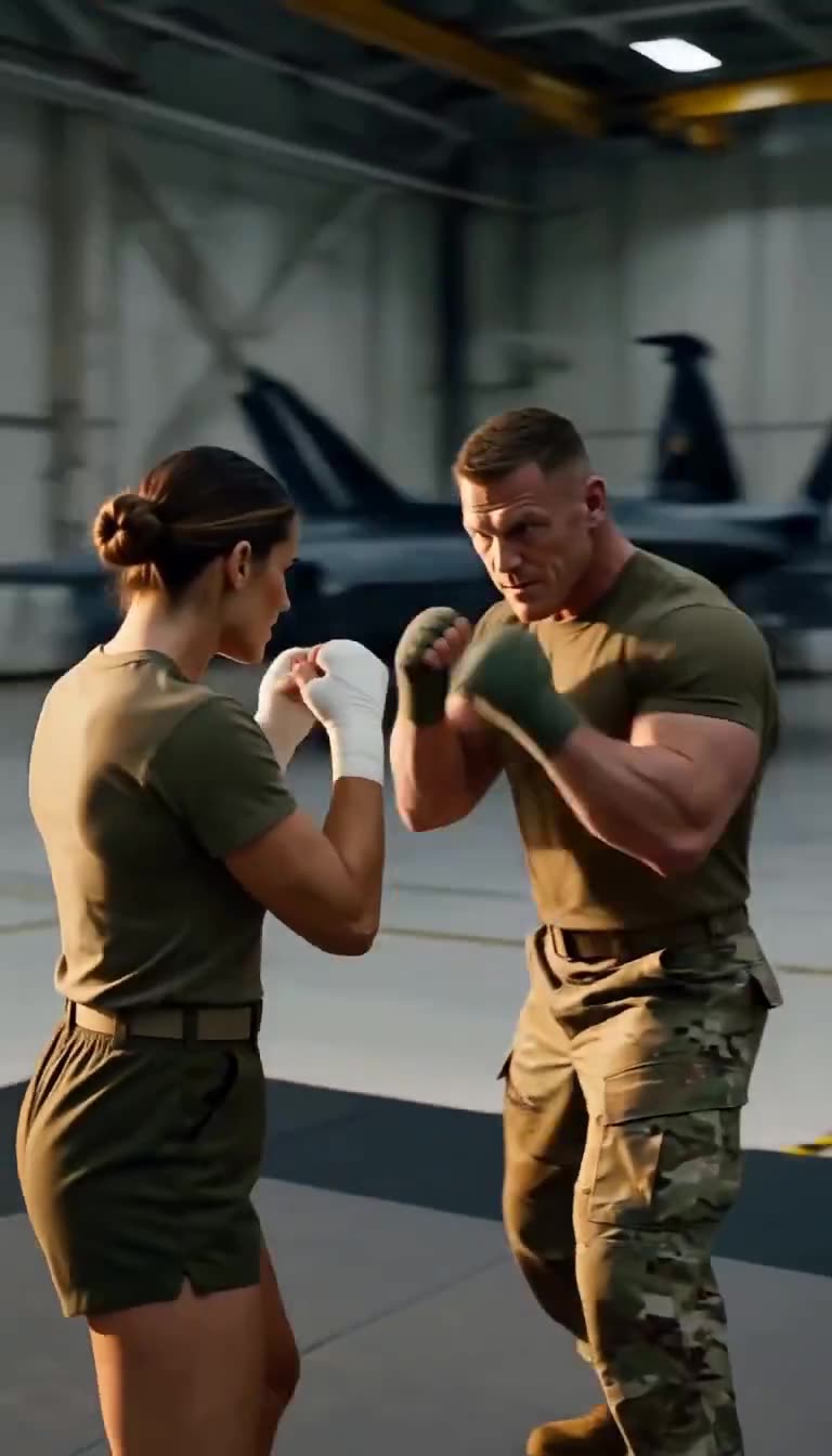 Claire Morgan and Rocker raise their taped fists in combat stances, preparing to trade blows.