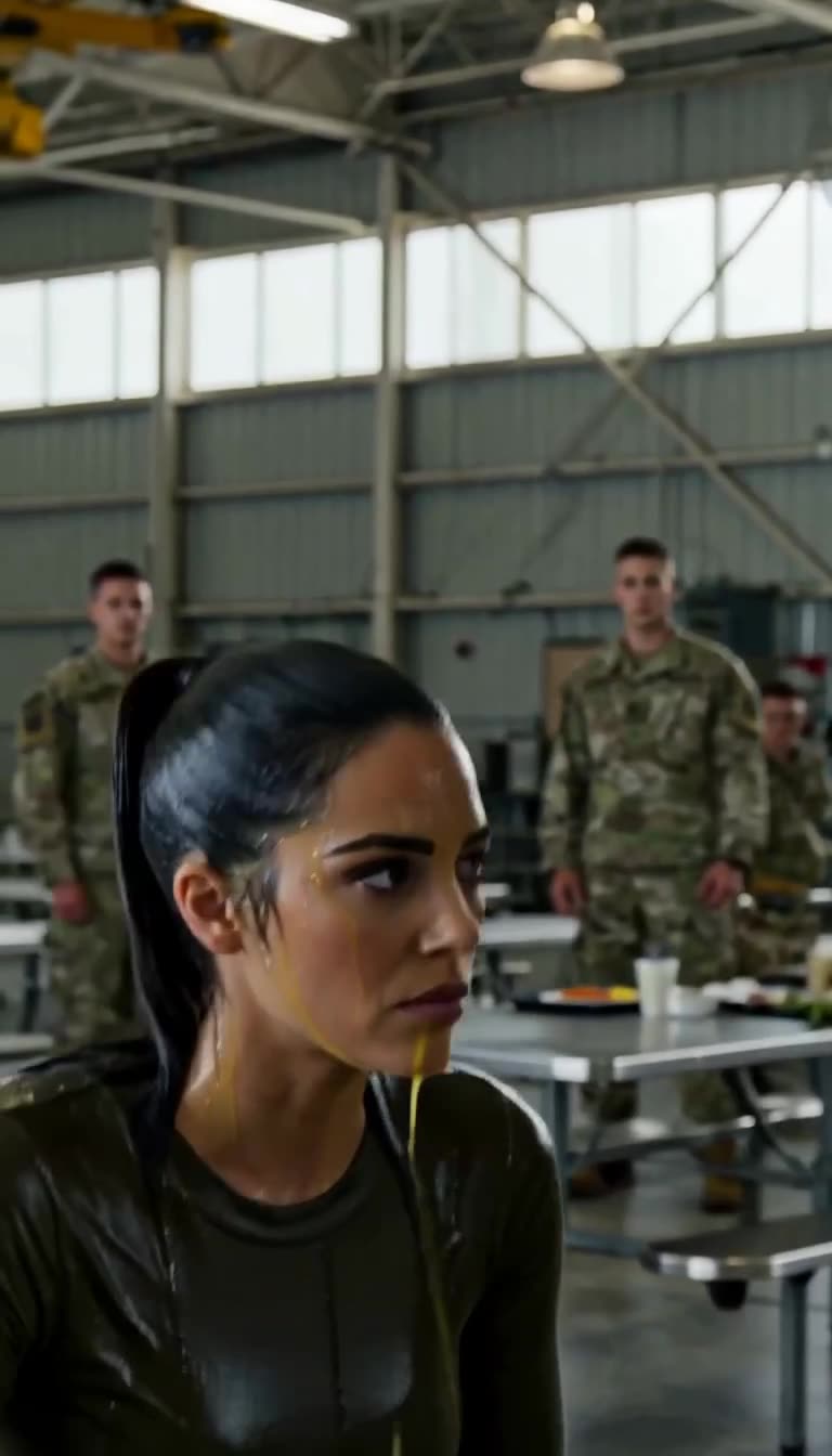 Elena stares down John with lethal intensity while soaked in juice as onlookers watch in silence