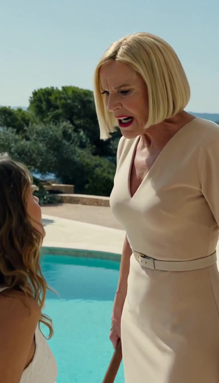 Sylvie sneering furiously down at the pregnant woman