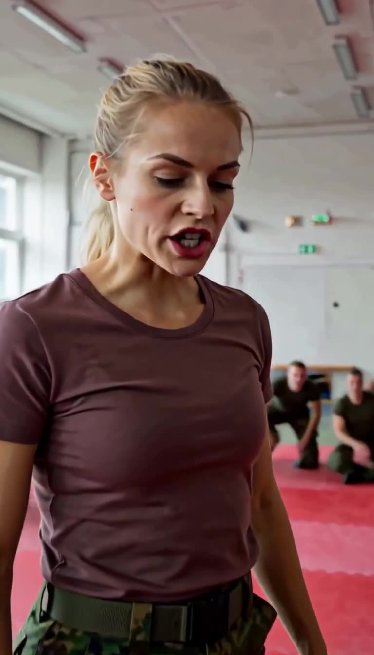 Elena blickt mit ernster Miene herab und erteilt ihrem Gegner eine deutliche Lektion