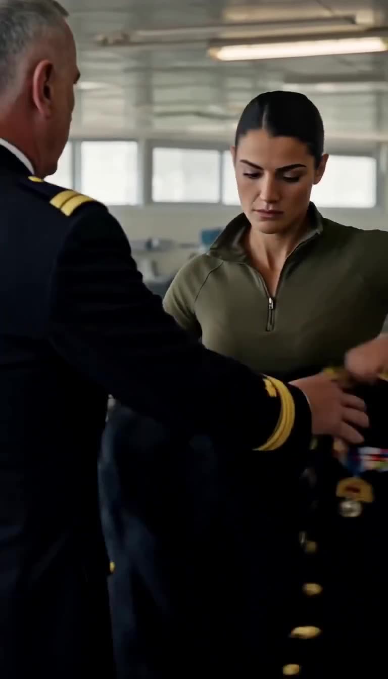 General Moreau hands Élodie a commander dress jacket adorned with golden epaulets