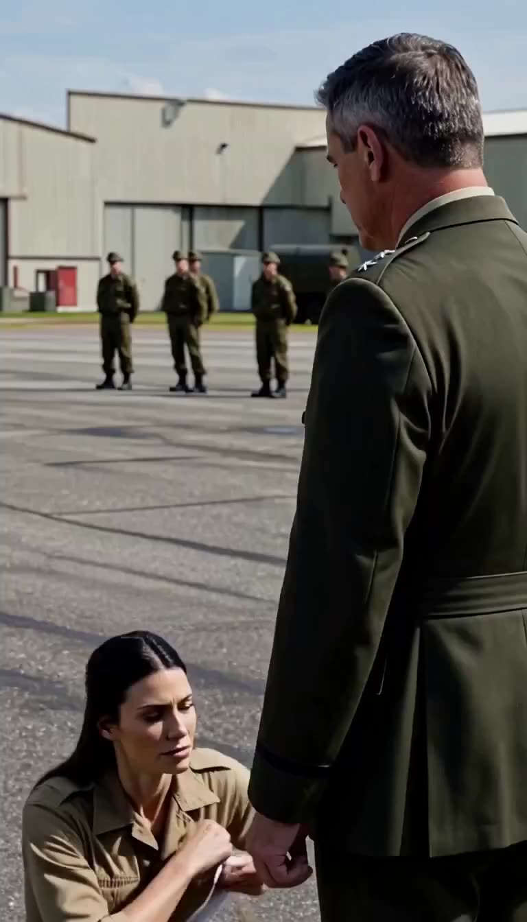 Lieutenant Elise Morgan seated on the tarmac retrieving classified transfer orders before her commanding officer