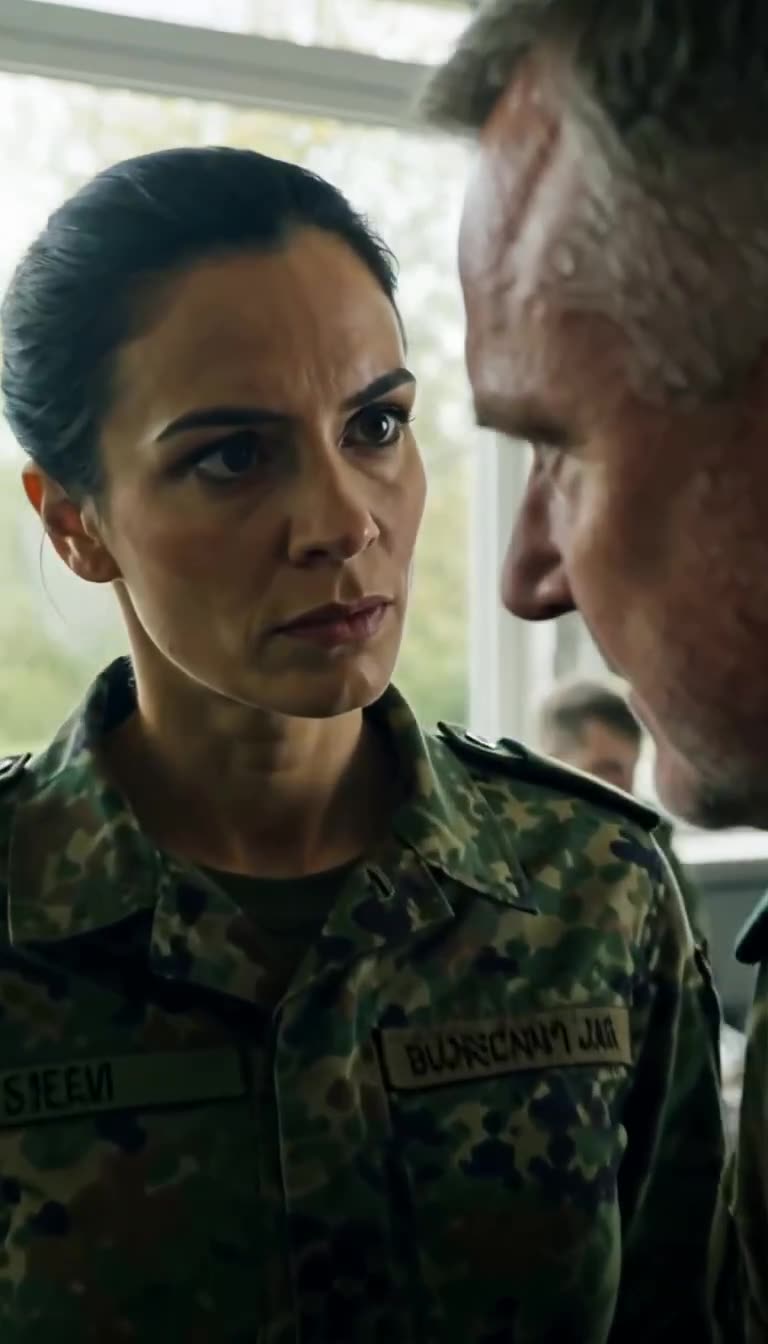 General Elena Berg fixiert Major Brandt mit eiserner Miene und unerschütterlicher Ruhe.
