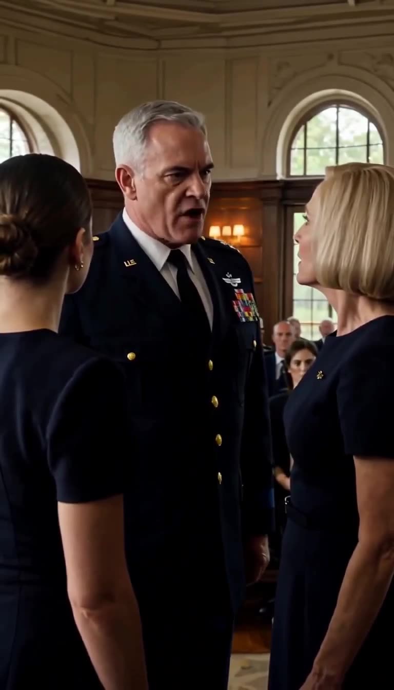 A senior military commander storms in to confront Evelyn and defend Clare