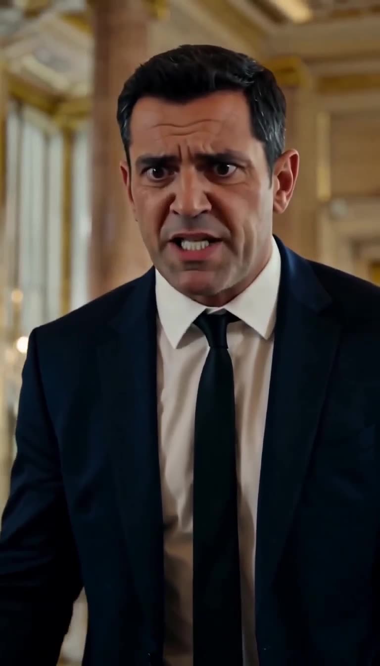 The hotel director's face twists in sheer shock and fury as the tables turn
