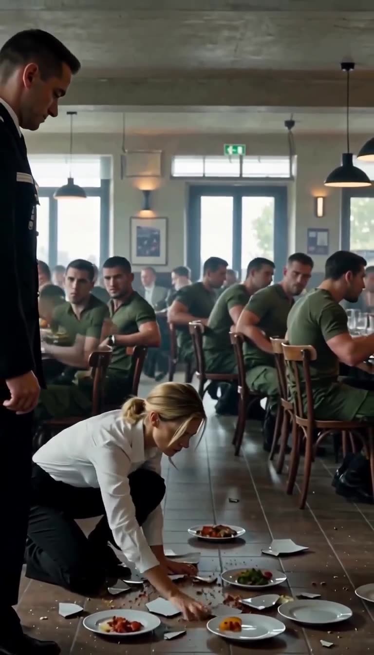 Special forces operators in green t-shirts watching intently as the server is humiliated