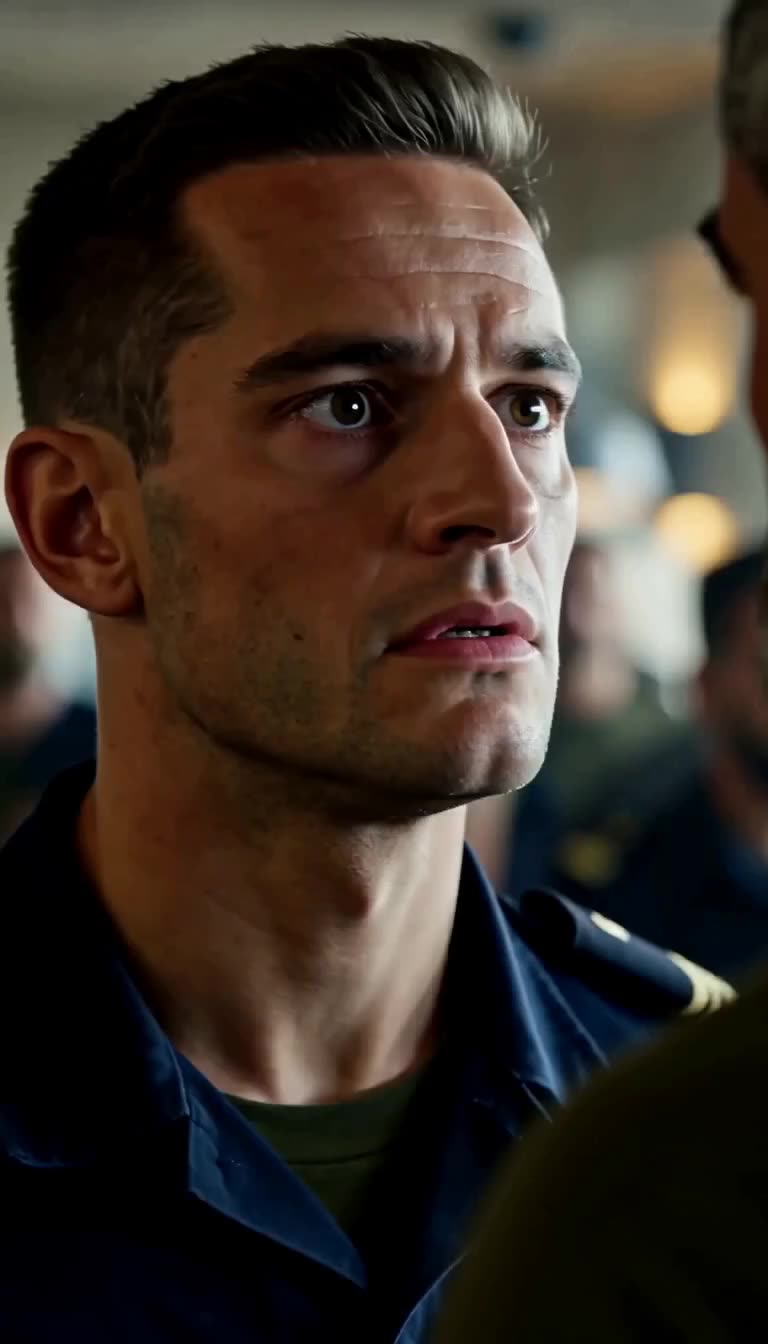 A close-up of Lucas's terrified, pale expression as the truth about Clara is revealed.