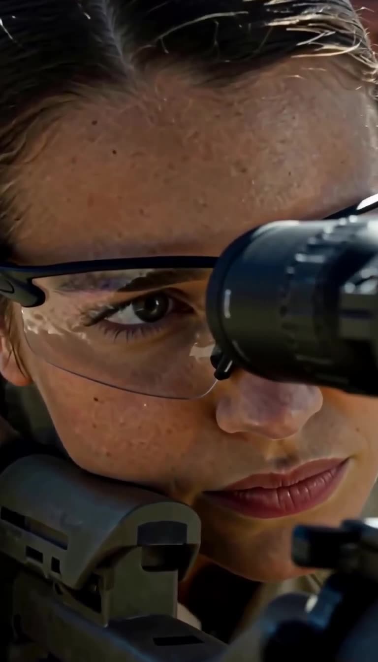 Nora remains locked onto her rifle scope with unwavering focus amid the escalating crisis.