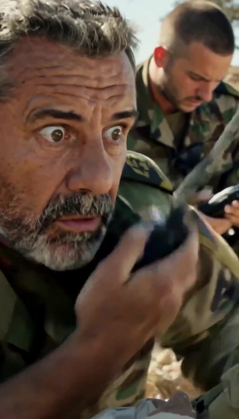 Moreau raises his tactical radio transceiver to his mouth while a squad member checks the mission timer.