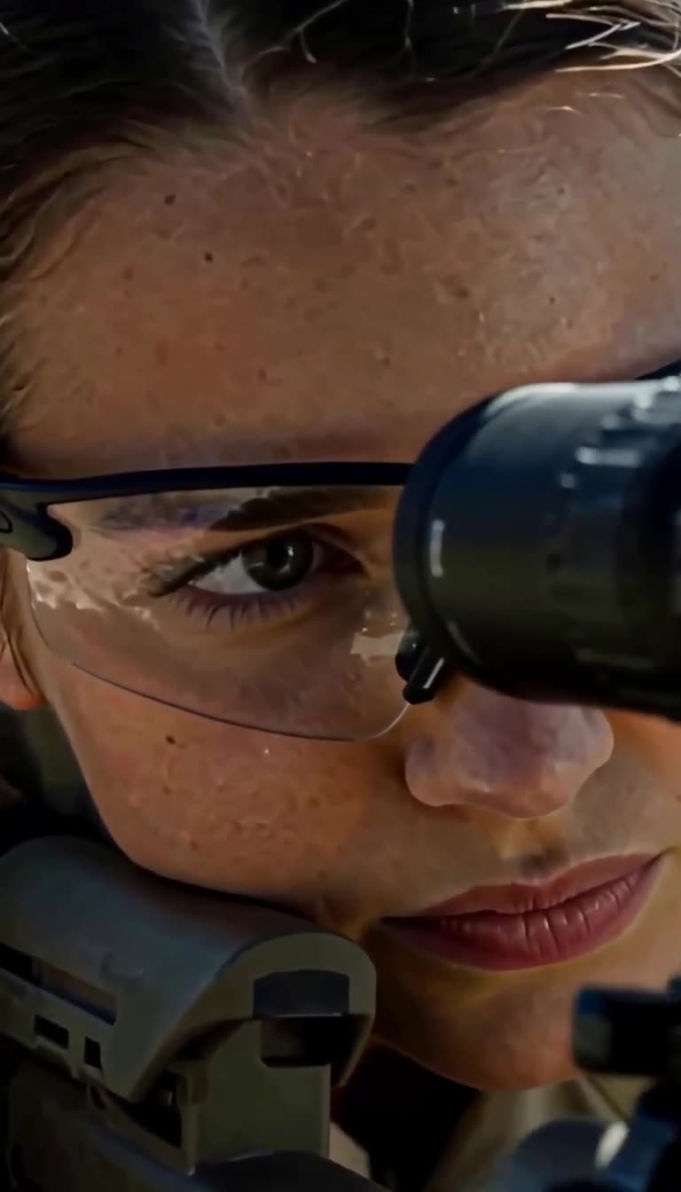 Cassidy Vance's determined gaze locks onto the target through her tactical glasses and rifle scope.