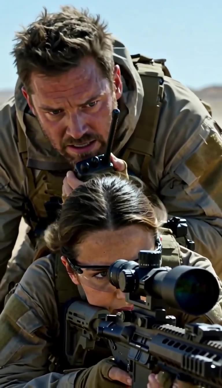 Miller freezing in dread behind Nora as she locks onto her target with the precision rifle