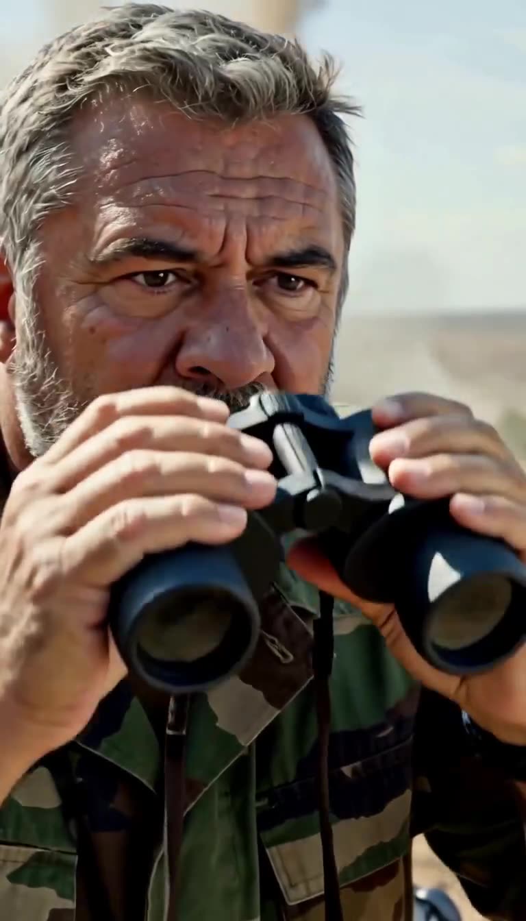 Captain Moreau staring through tactical binoculars in utter disbelief and shock