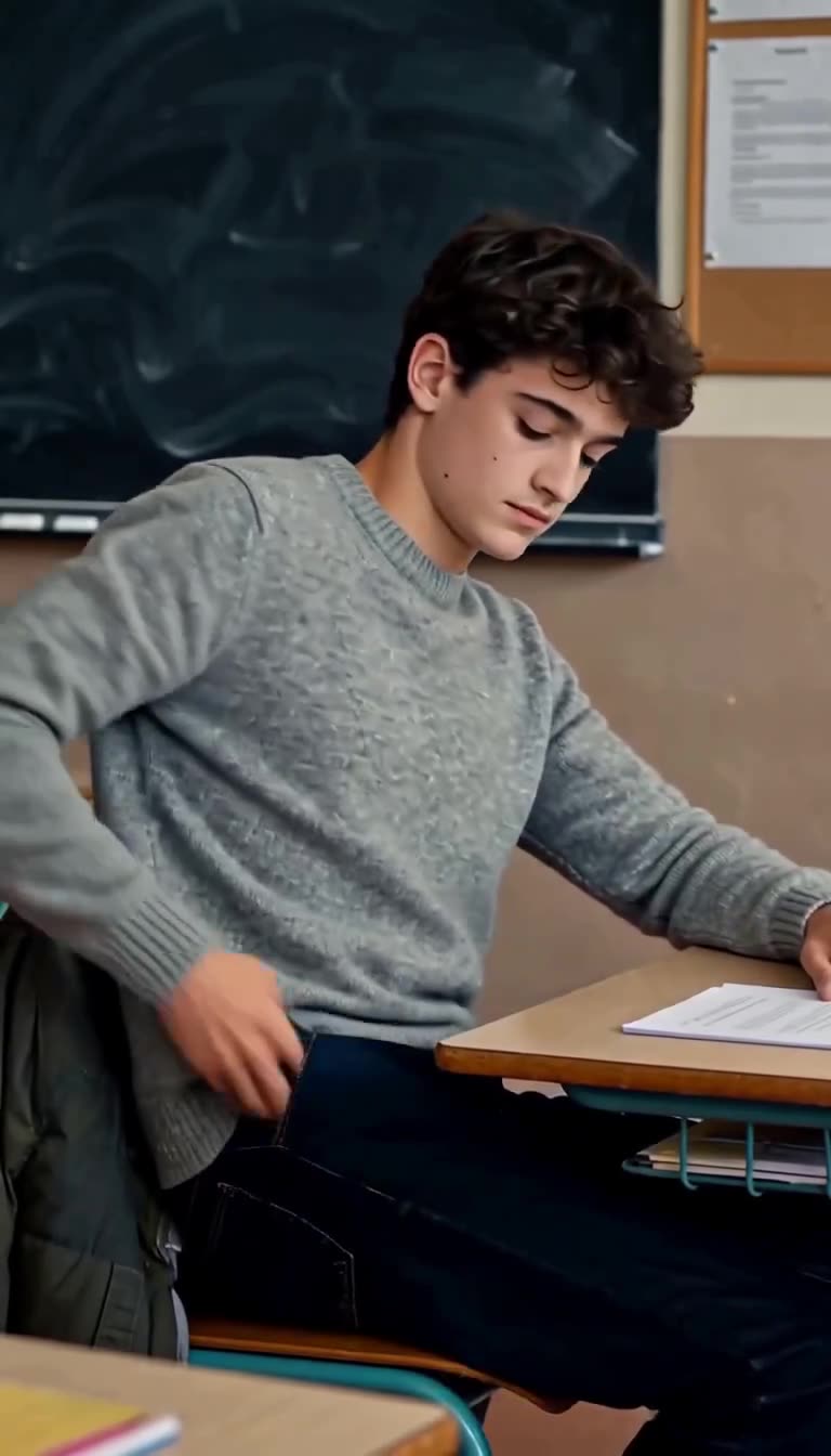 Lucas reaching into his jeans pocket during the confrontation