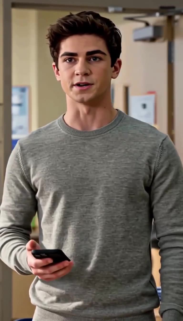 The student stands up confidently with his phone in hand after exposing the teacher's misconduct.
