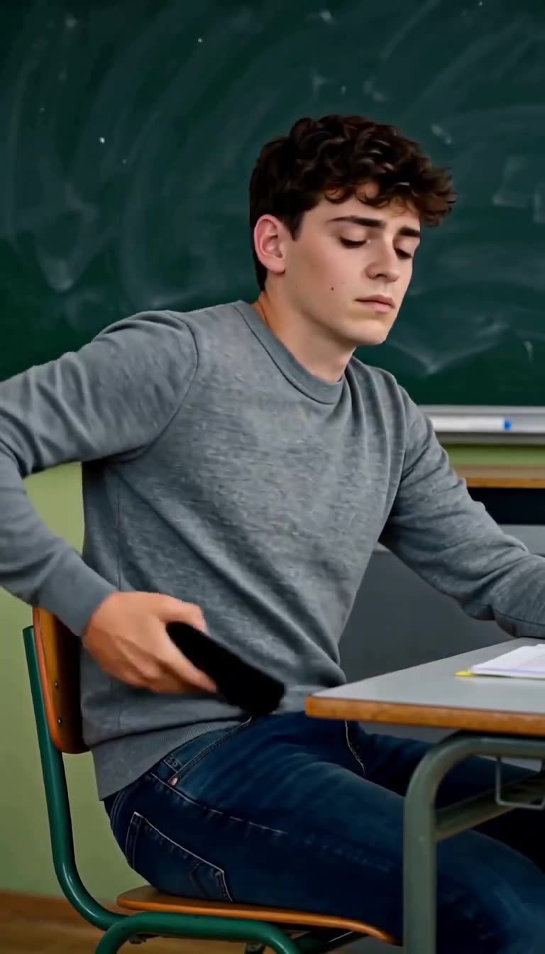 Mitschüler Lukas zieht ruhig ein Smartphone aus seiner Hosentasche.