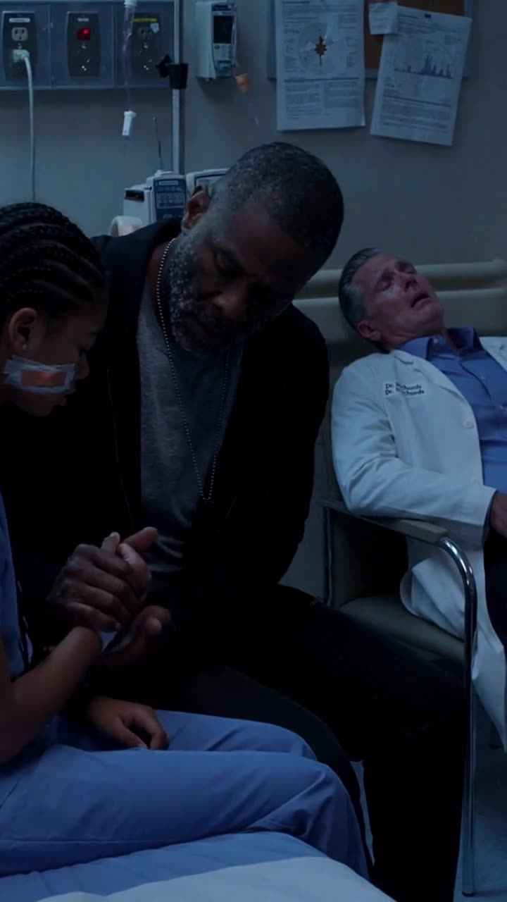 Marcus holding Lily's hand gently while the defeated doctor slumps in a chair behind them