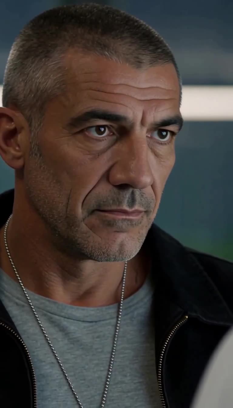 Close-up of Thomas clenching his jaw with cold fury upon seeing the violent fractures on the medical scan.