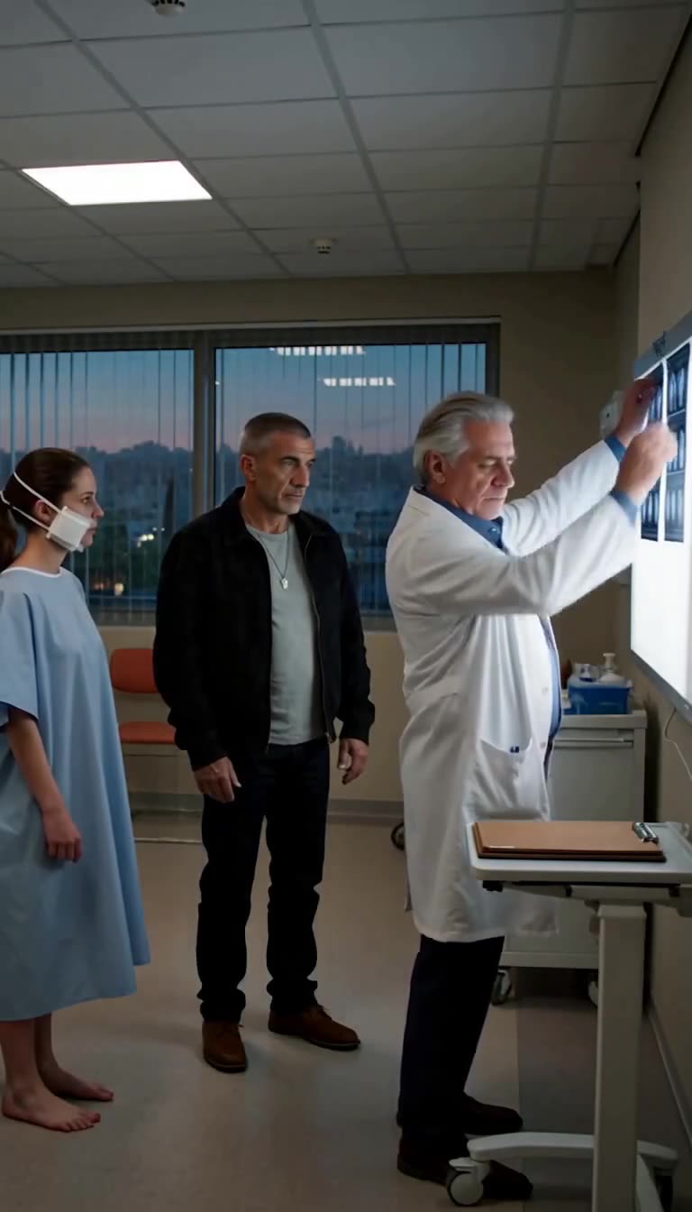 Dr. Vincent clips the facial scan onto the light board as Thomas demands answers regarding Léa's injuries.