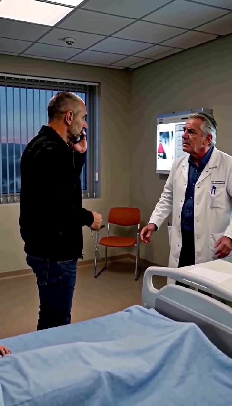 Dr. Vincent stumbles backward in shock as Thomas delivers orders over the phone