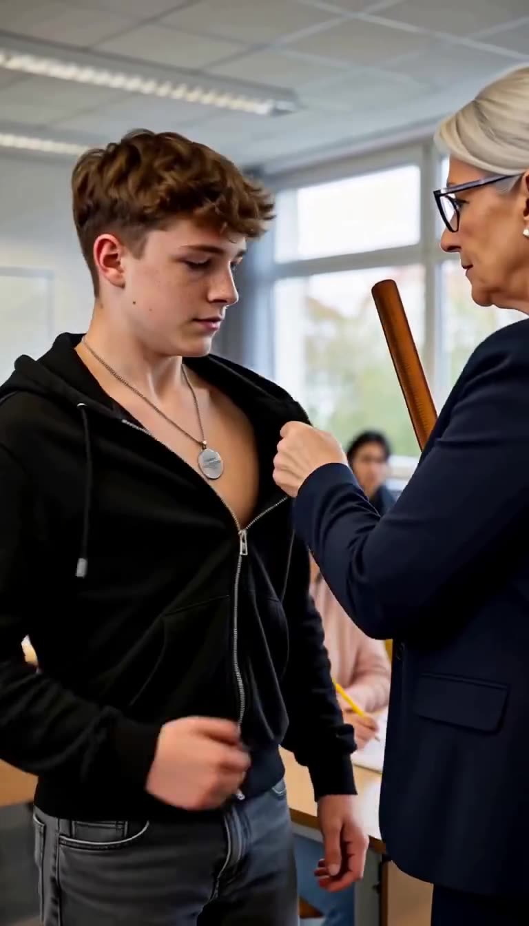Renate greift nach Jonas' Pullover und zieht eine metallene Halskette hervor.