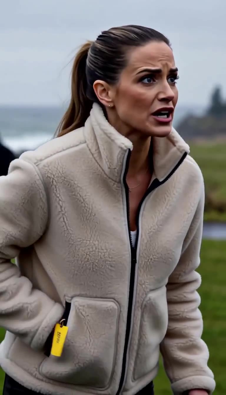 Chloe desperately pulls her fleece jacket shut, attempting to conceal a brass key with a bright yellow tag in her pocket.