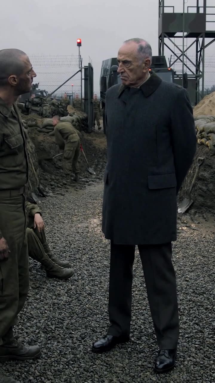 A sharp standoff between a defiant young soldier and an austere grey-haired official