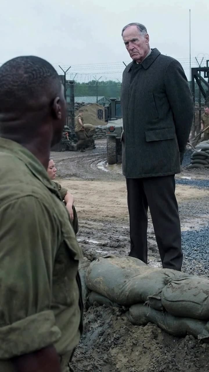 Donald stands rigidly at the trench edge staring down at the recruits