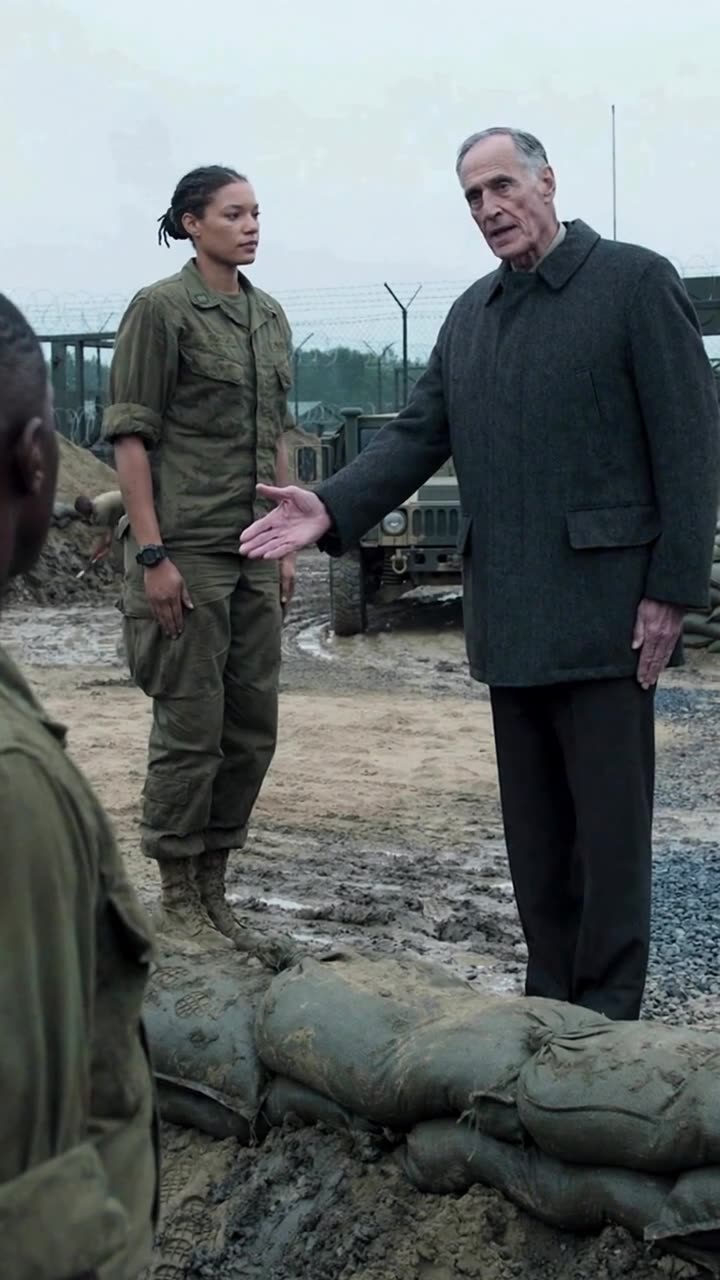 Maya stands upright on the trench rim beside Donald as Marcus watches in stunned silence.