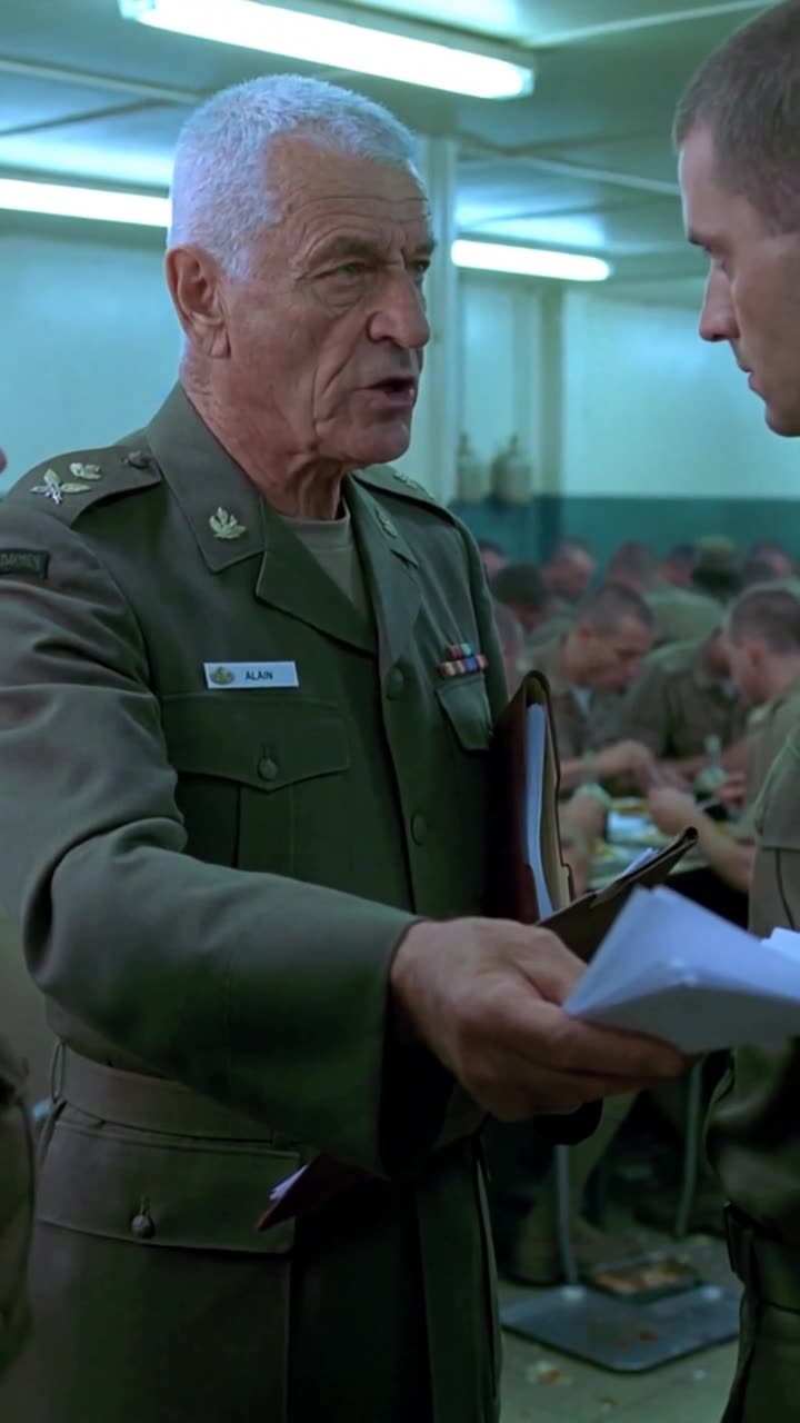 Commander Alain extends the uncovered complaint forms directly to Damien, confronting him by name.