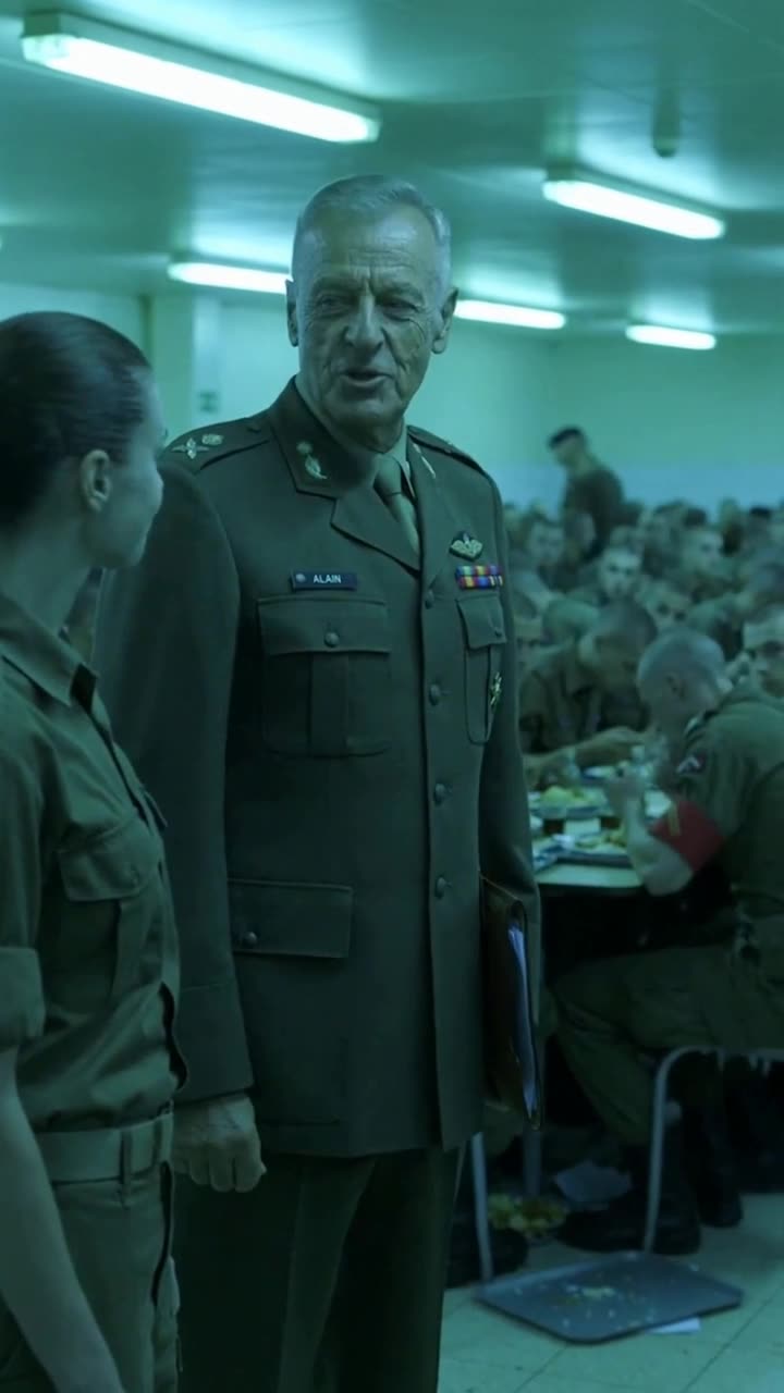 Commander Alain dismisses Soldier Léa Mercier with quiet approval as recruits watch in the background.