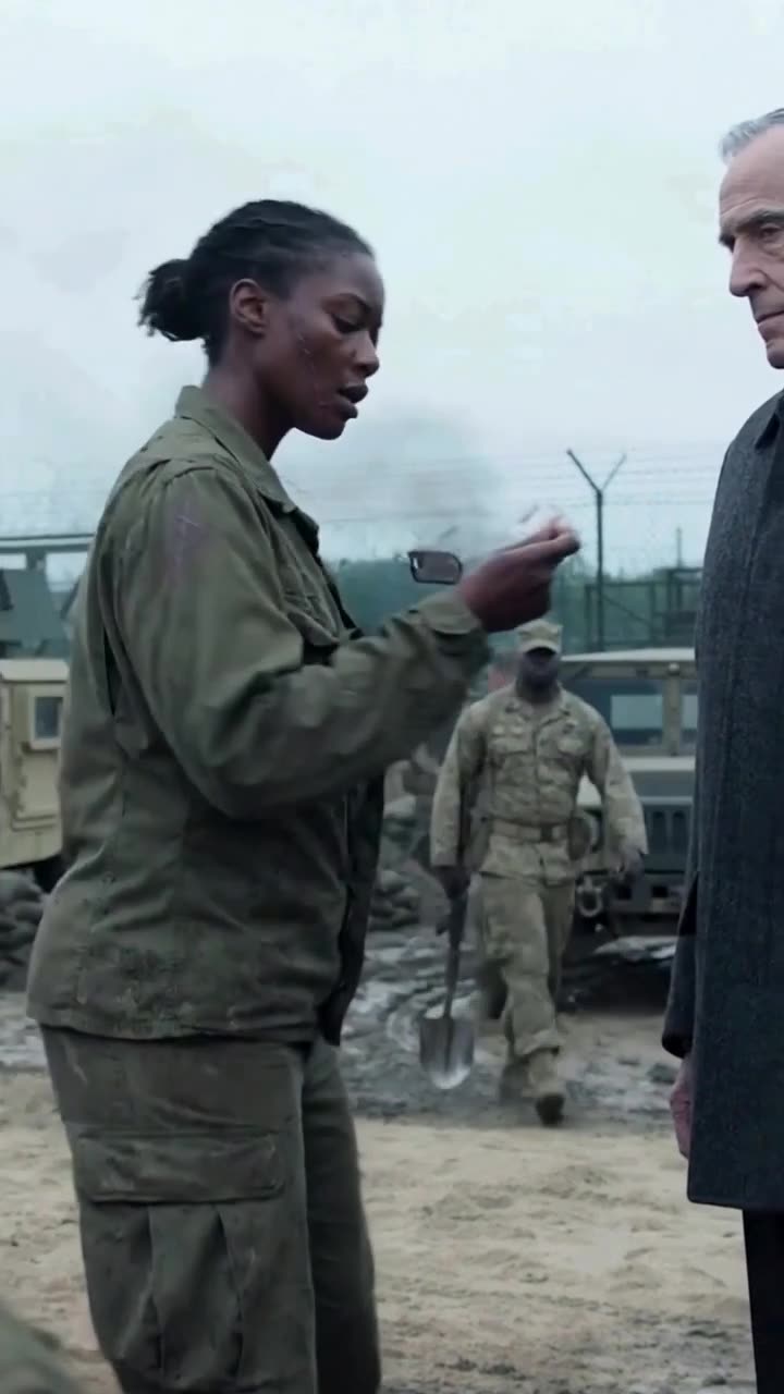 Specialist Clara Vance rises from the trench and hands identification to the arriving General