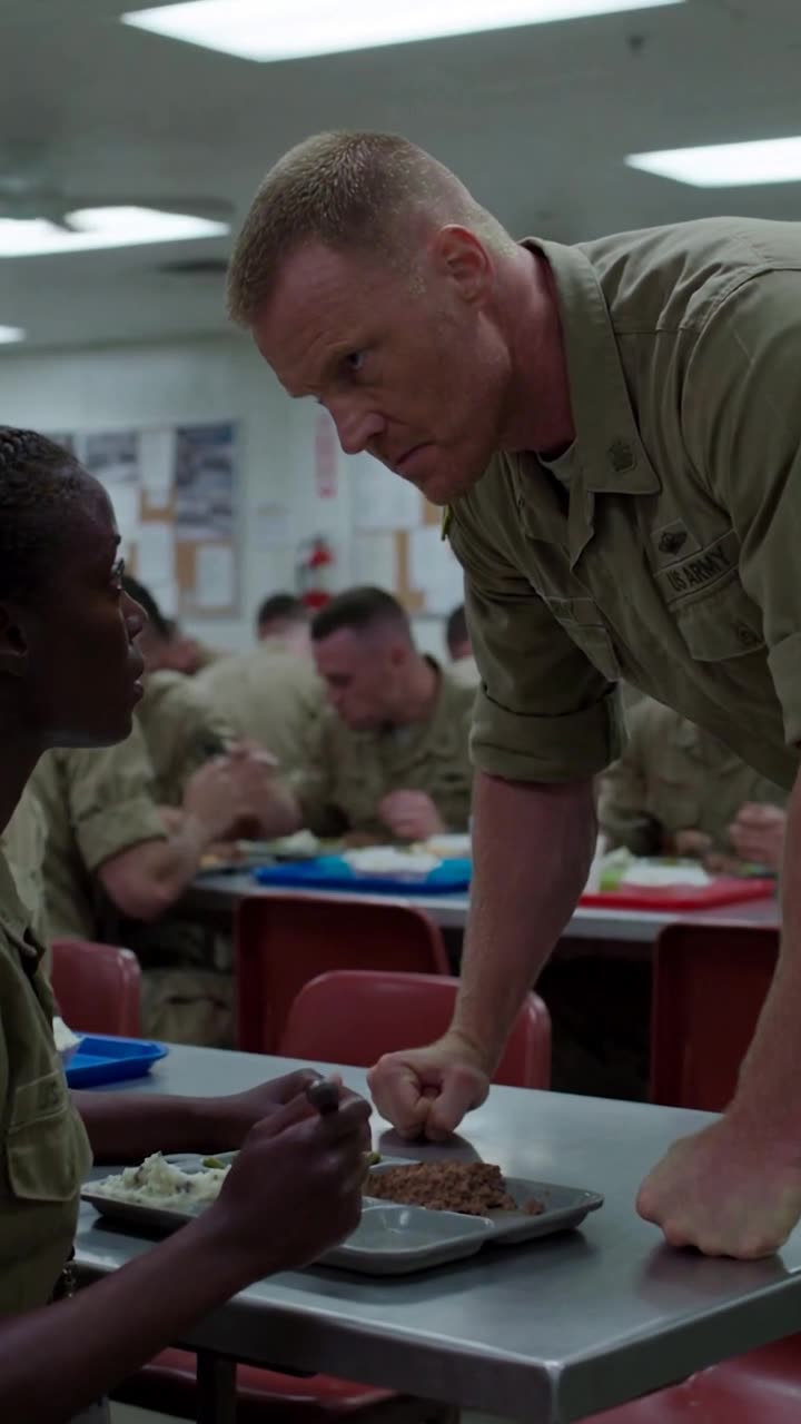 Brad leans in close to interrogate Maya over her tray.