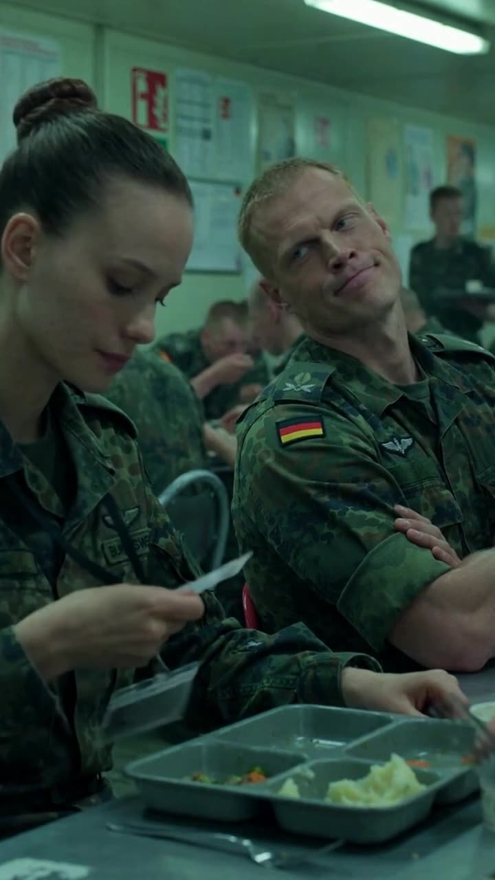 Markus verschränkt siegessicher die Arme und mustert die Rekrutin mit herablassendem Spott.