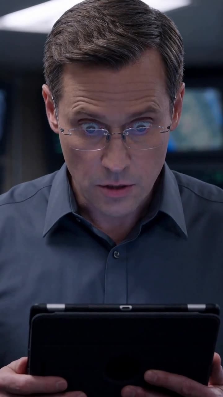 David looking down at his tablet in sheer shock as the verified flight data illuminates his face.