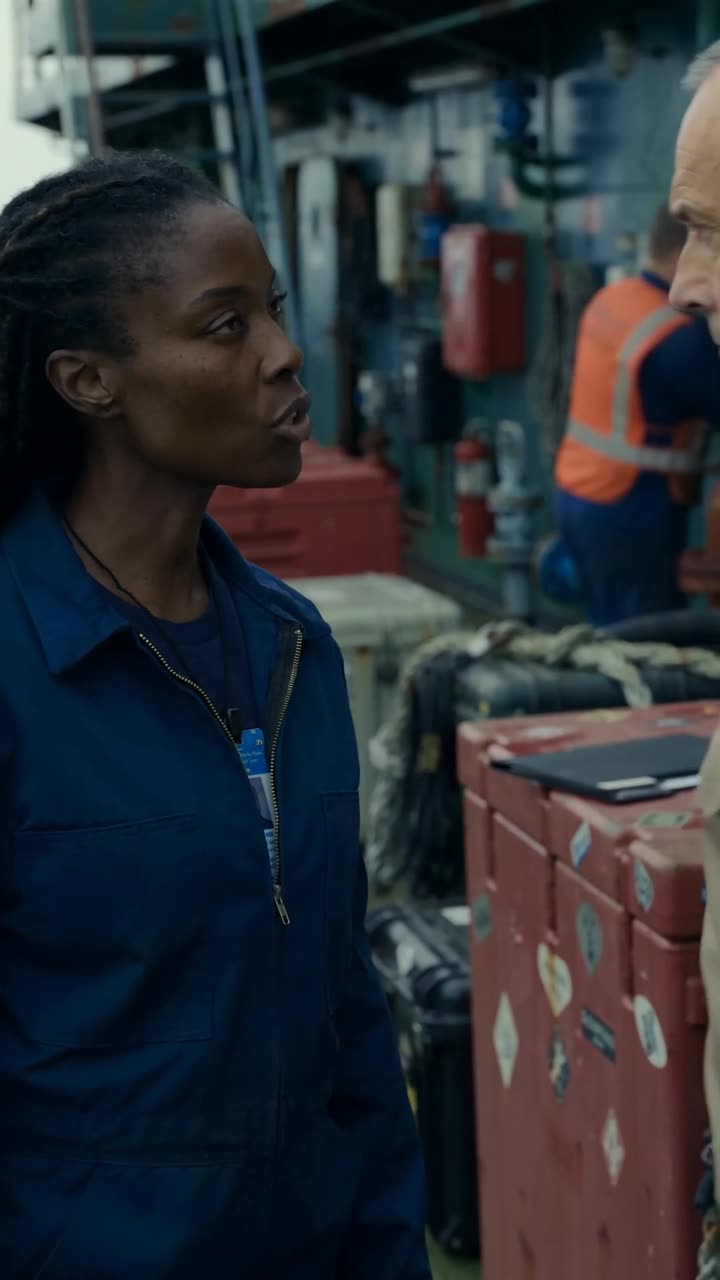 Maya firmly challenges the ship manifest while Vance tosses the folder aside.