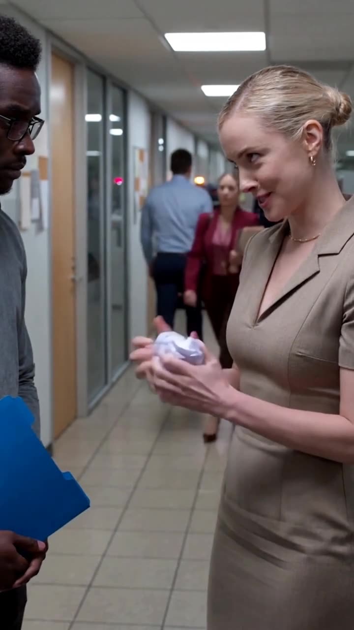 Chloe smirks maliciously while crushing the application paper into a ball.