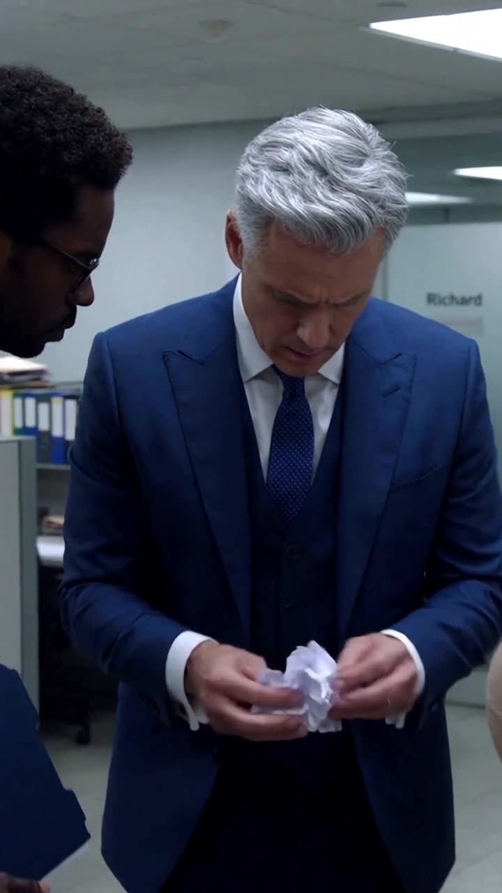 Richard carefully smoothing and reading the discarded diagram between his hands