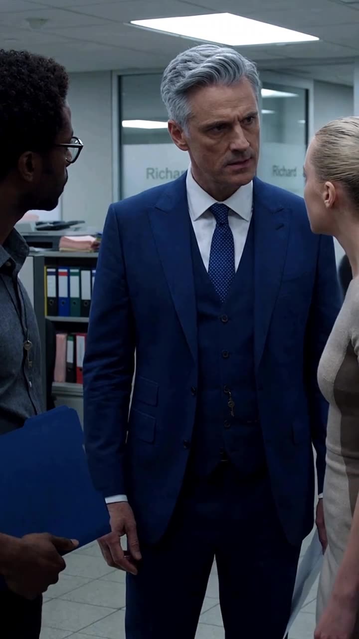 Richard glares sternly at Chloe as she visibly pales from his unexpected corporate intervention.