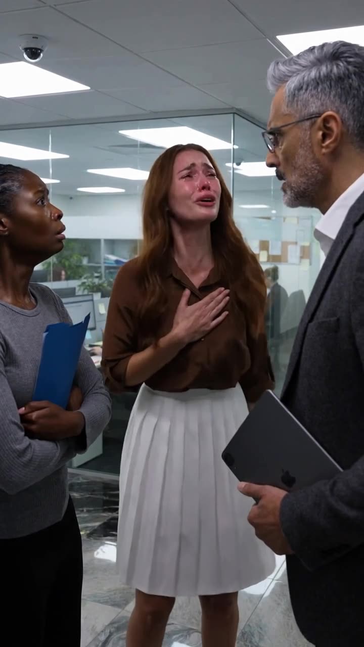 Vanessa clutches her chest and breaks into theatrical tears as Arthur approaches with a tablet.