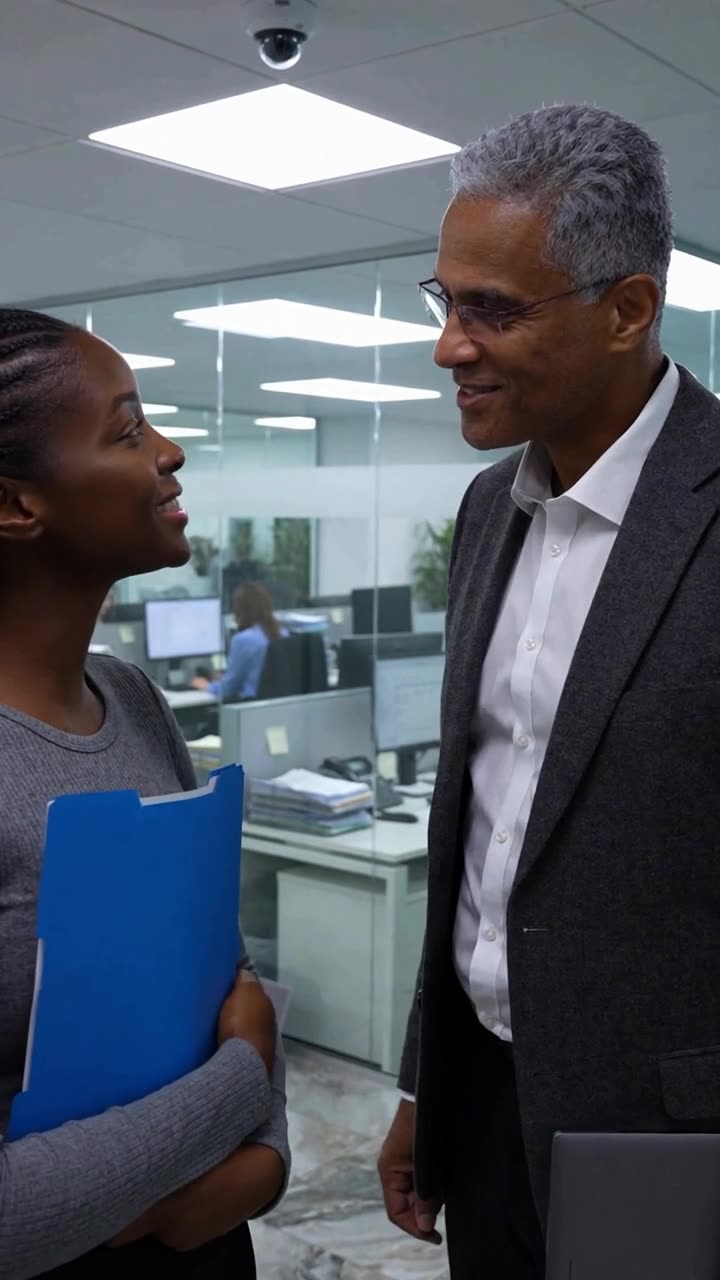 Arthur turns to Maya with an approving smile and invites her to his office as she smiles back in relief.