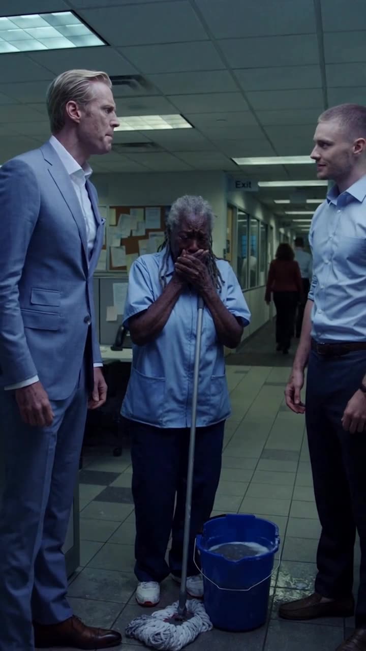 Julian confronts Tyler in the corridor as Martha stands weeping between them
