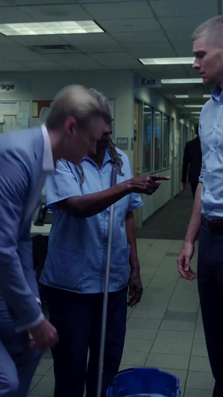Martha points an accusatory finger at Tyler as Julian leans down to investigate the wash bucket.