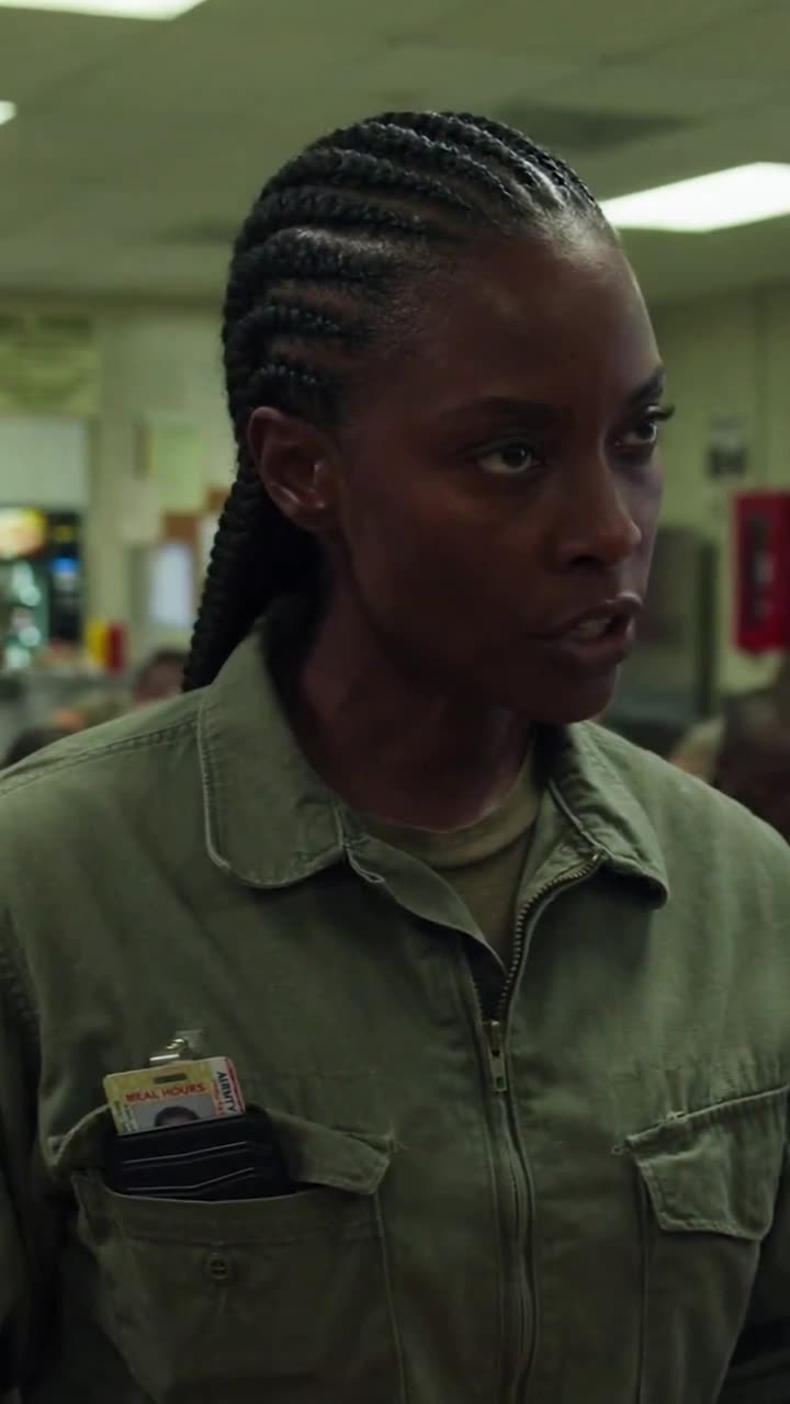 Maya stares down at Brad with cold intensity, a laminated identity card in her pocket.