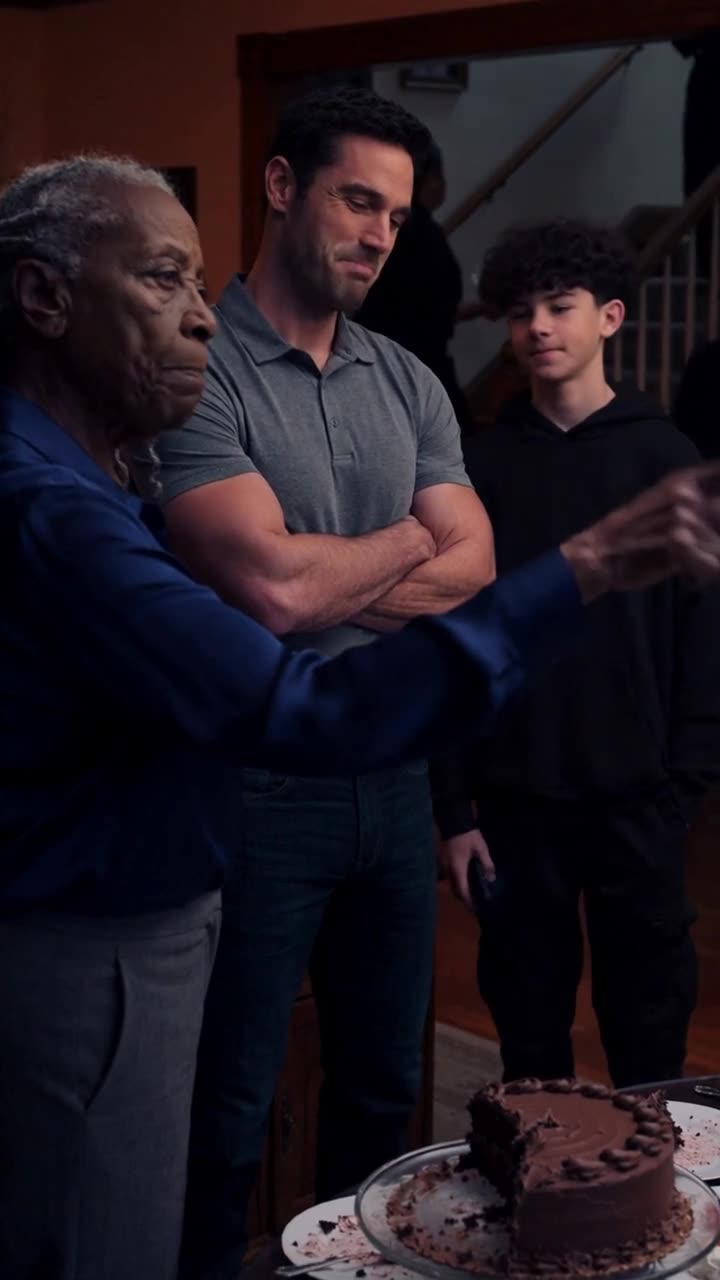 Evelyn sternly points toward the stairs, ordering Mark out as Tyler watches in surprise.