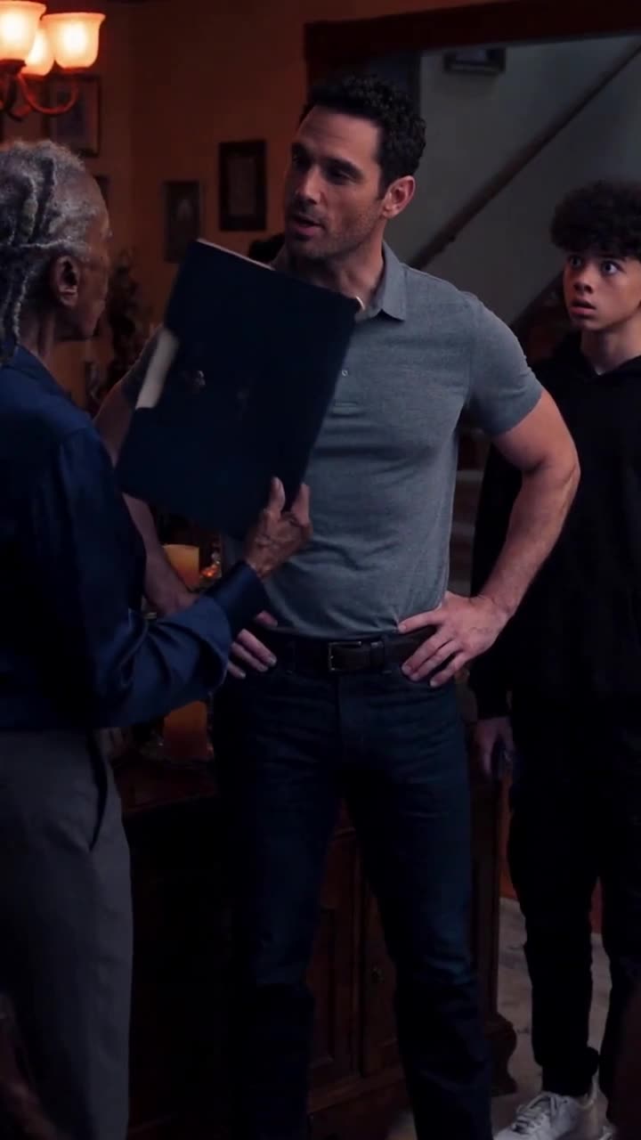 Evelyn raises a navy leather folder and confronts Mark with an icy dismissal.