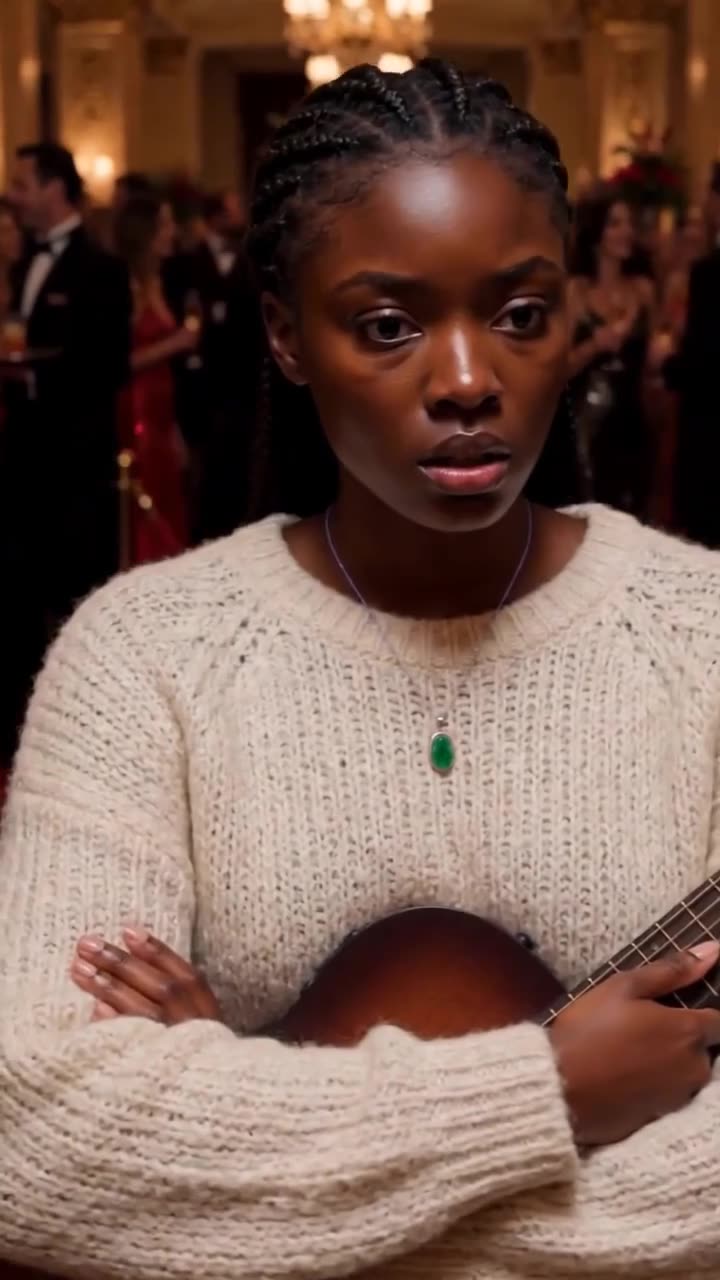 The young busker wearing a green pendant stares in shock as the confrontation reaches a fever pitch.