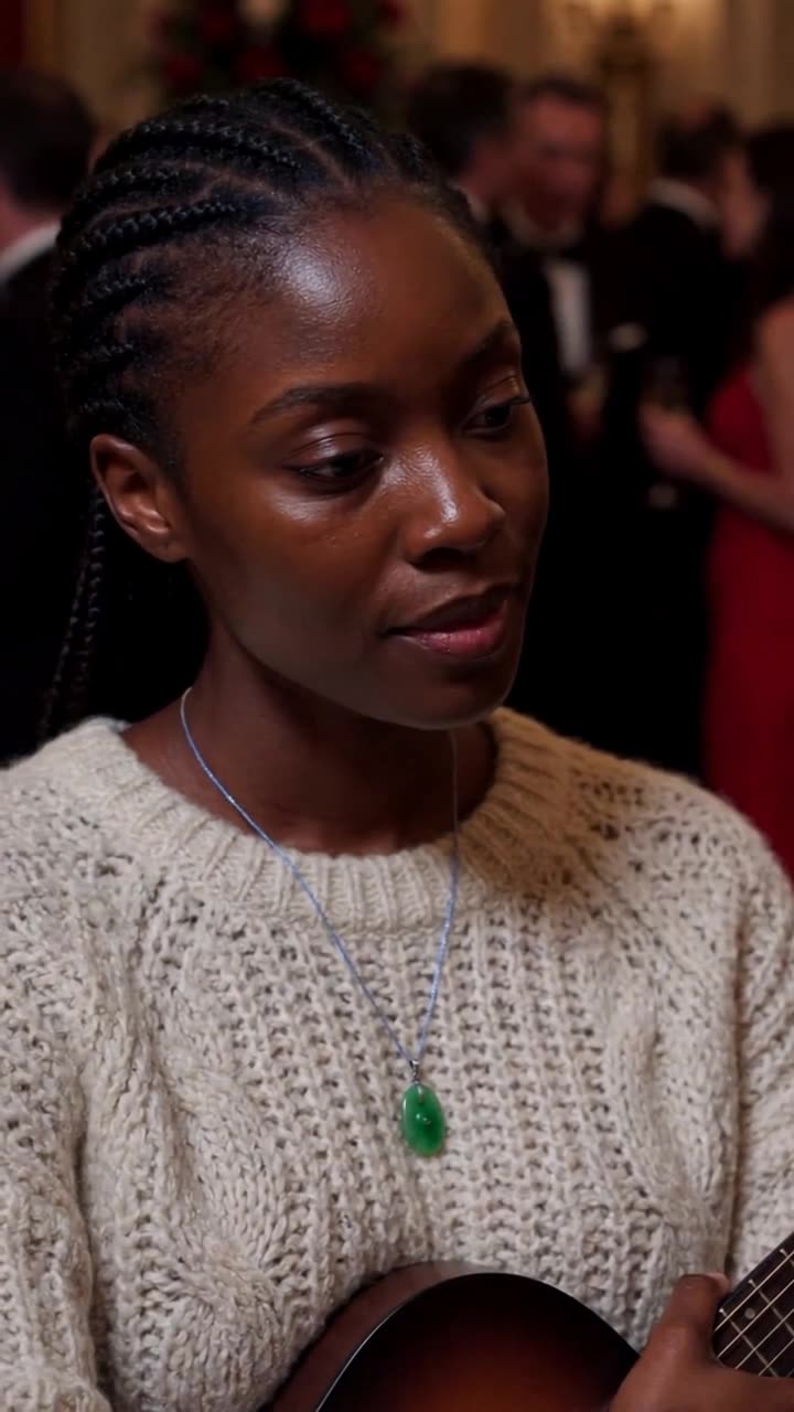 Maya holds her acoustic guitar close and explains the origin of her mother's pendant