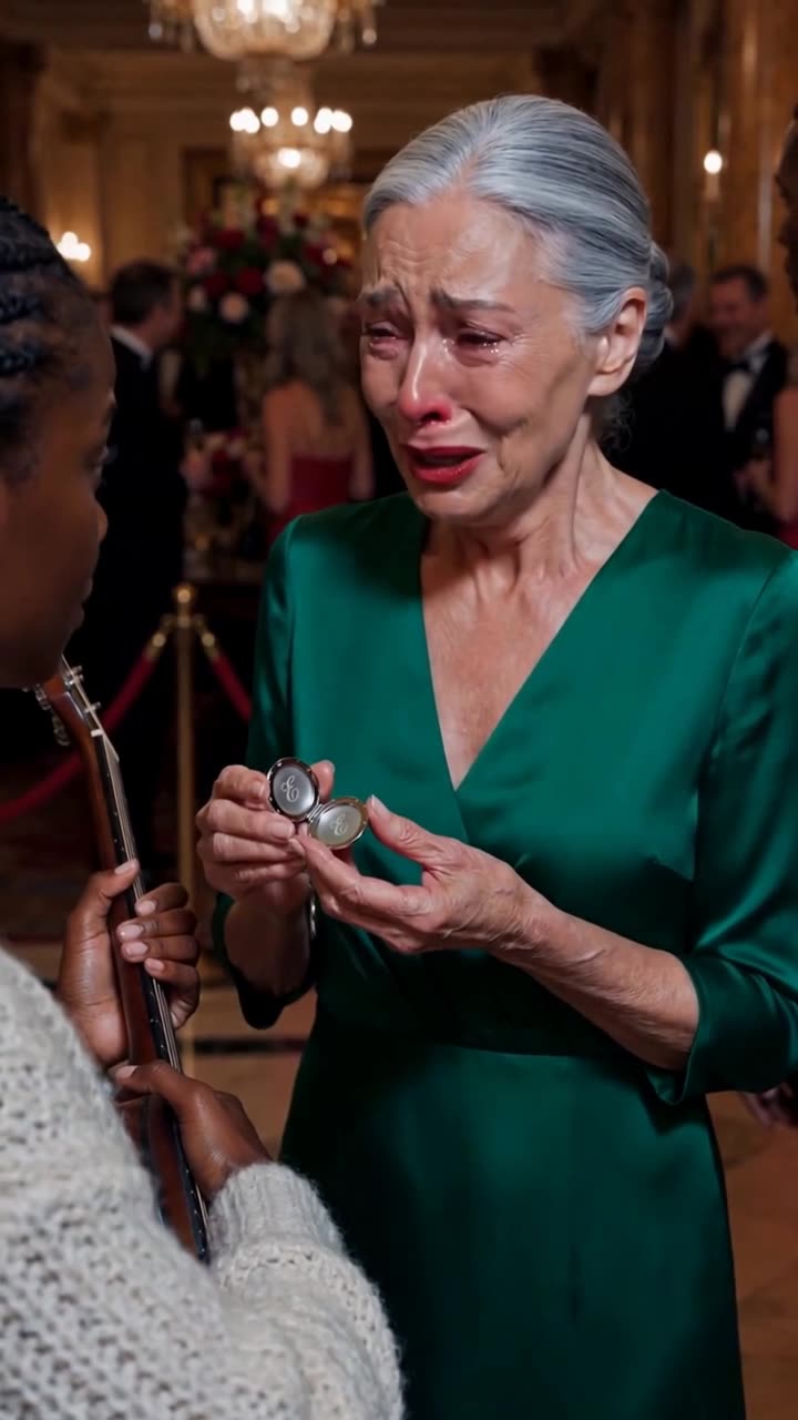 Eleanor opens the silver locket bearing an engraved monogram, weeping as she looks at Maya.